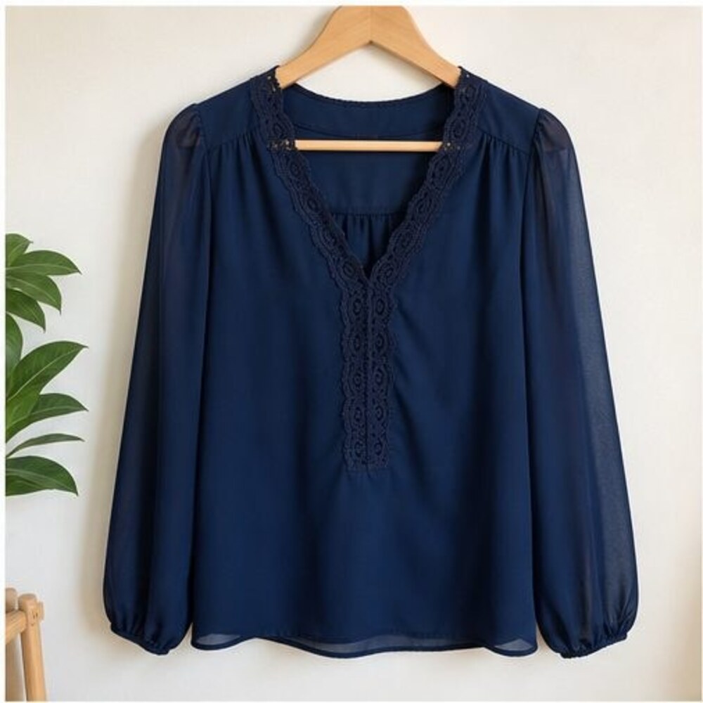 Navy Lace Trim Top